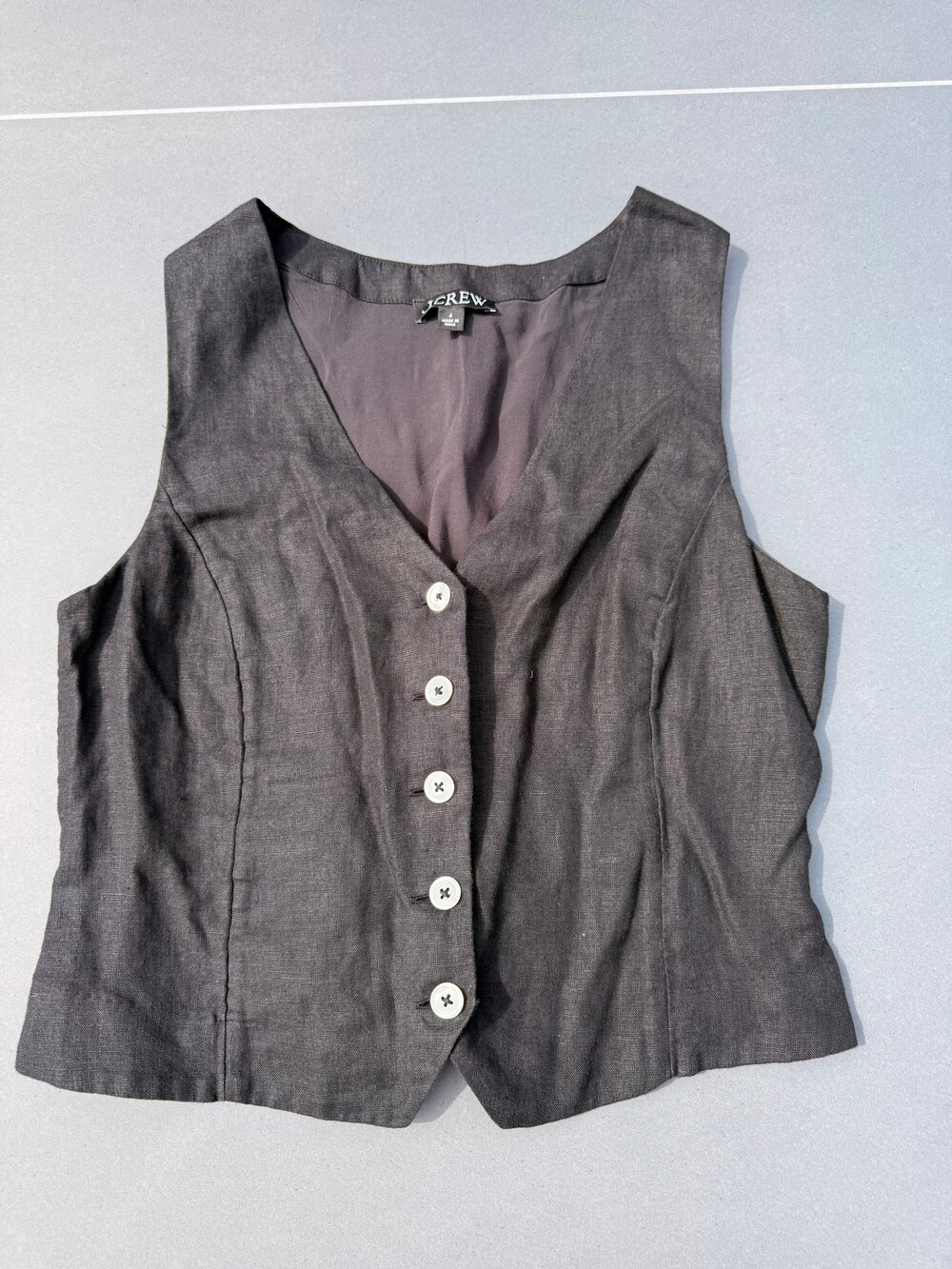 J.Crew Linen Vest Black Sleeveless Button Front Size 4